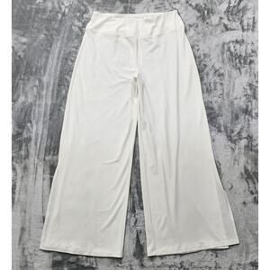 Compli K Pants Womens L Ivory Wide Leg Pull On Side Slit Silky Knit Stretch